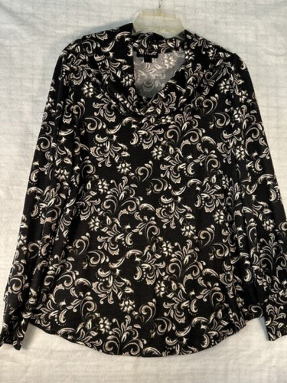 I.N. Studio Womens Long Sleeve Paisley Black Cowl Neck Tunic Pullover Sz L